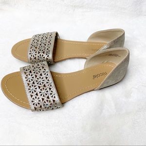 Nicole Champagne Shimmer Flat Open Toe Sandals